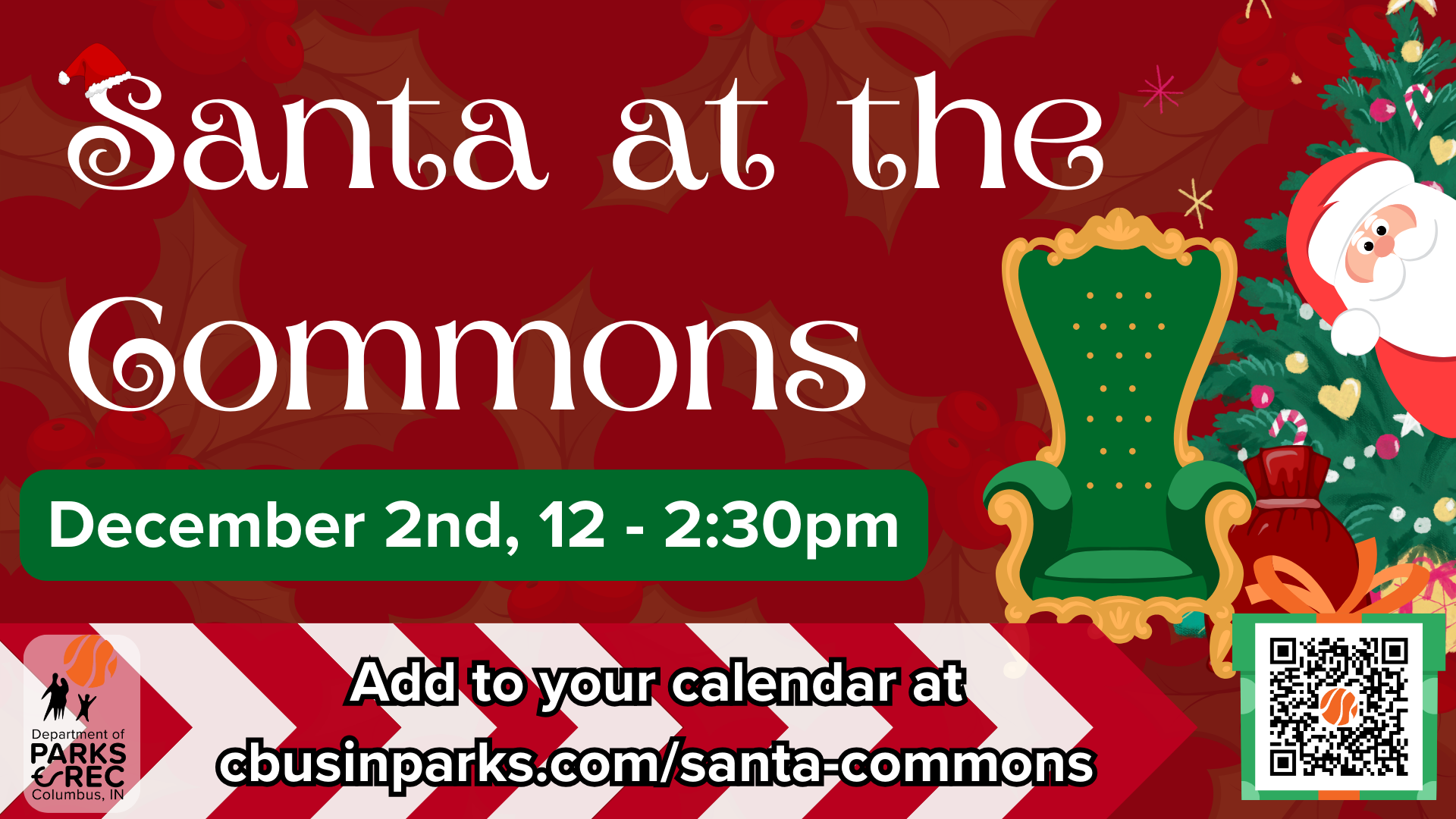 Santa at the Commons: December 2nd, 12-2pm. Add to your calendar at cbusinparks.com/santa-commons